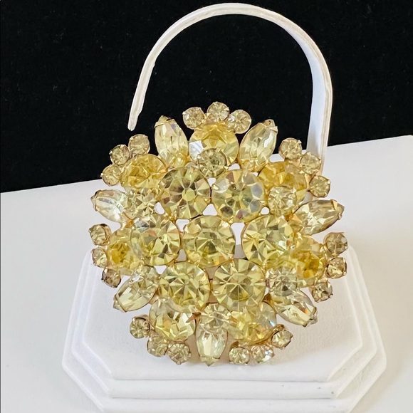 Vintage Yellow Crystal Statement Brooch